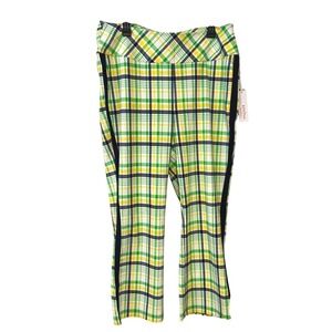 Kinona Women golf athletic pants Plaid XL NWT. UPF 50. Blue‎ yellow green white